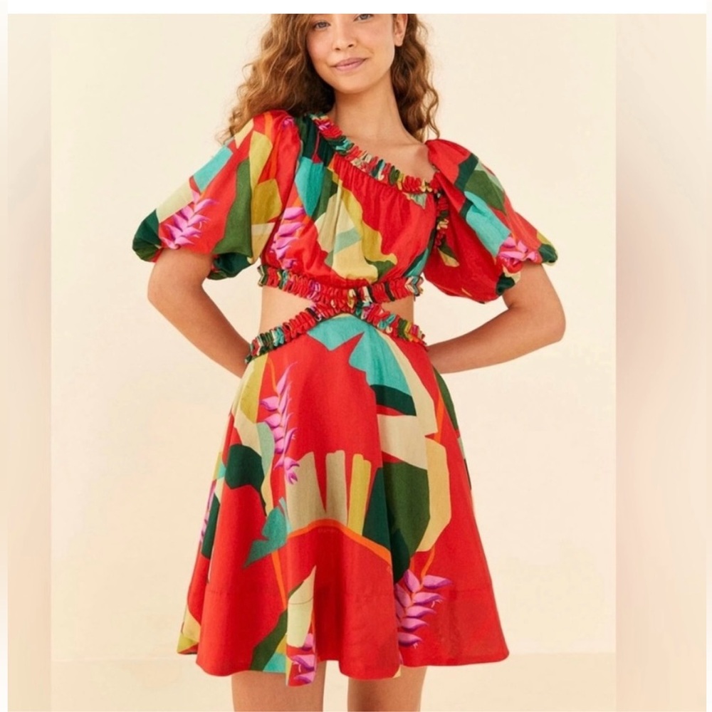 Farm Rio Red Heliconia Mini Dress NWT